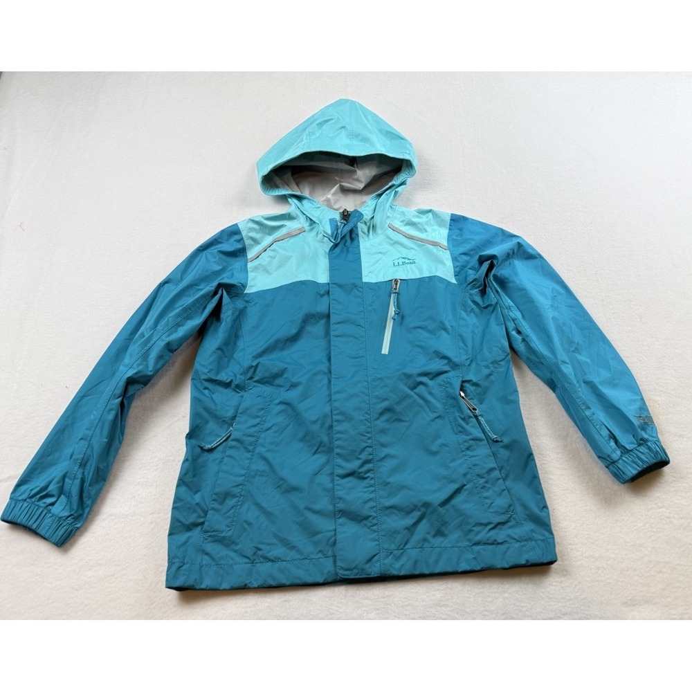 LL Bean Kids Blue Turquoise TEK Reflective Rain Jacket Size L 6X/7 Windbreaker